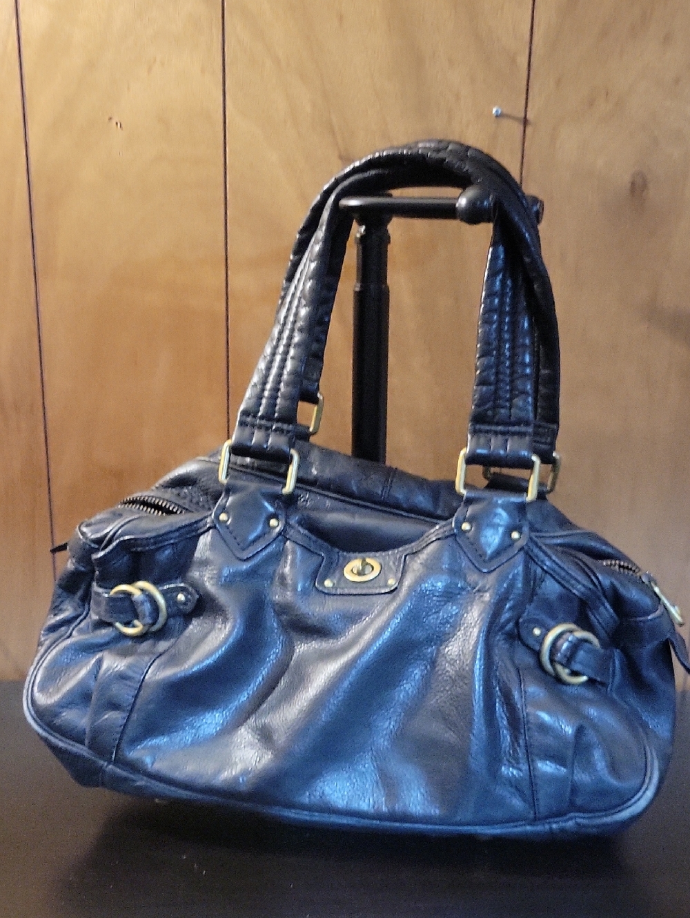 Vintage Marc Jacobs Black Leather Shoulder Bag with Gold-Tone Accents